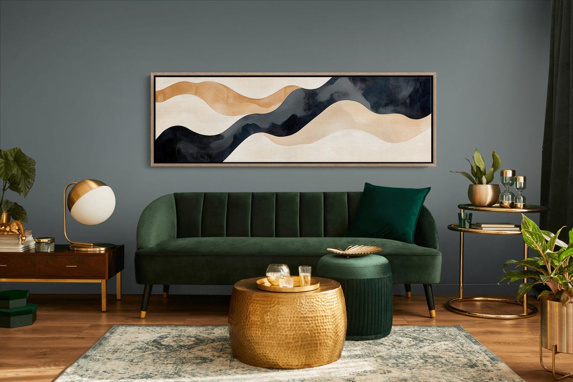 Minimalist Abstract Waves In Black Beige Gold Neutral Geometric Poster - Image 4