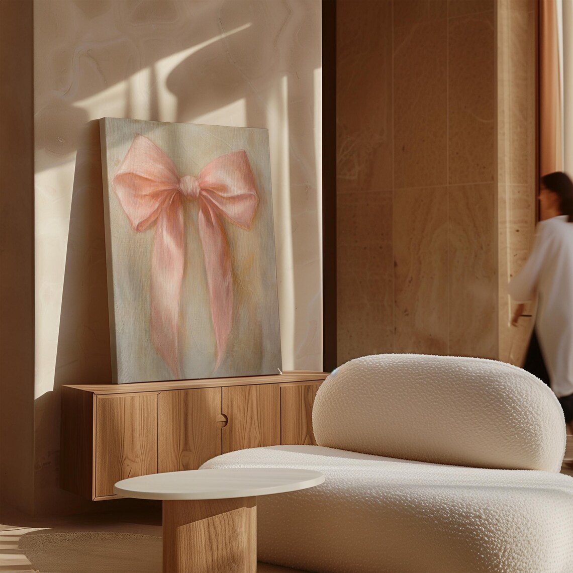 Soft Pink Satin Bow, Elegant Ribbon Artwork - Image 3
