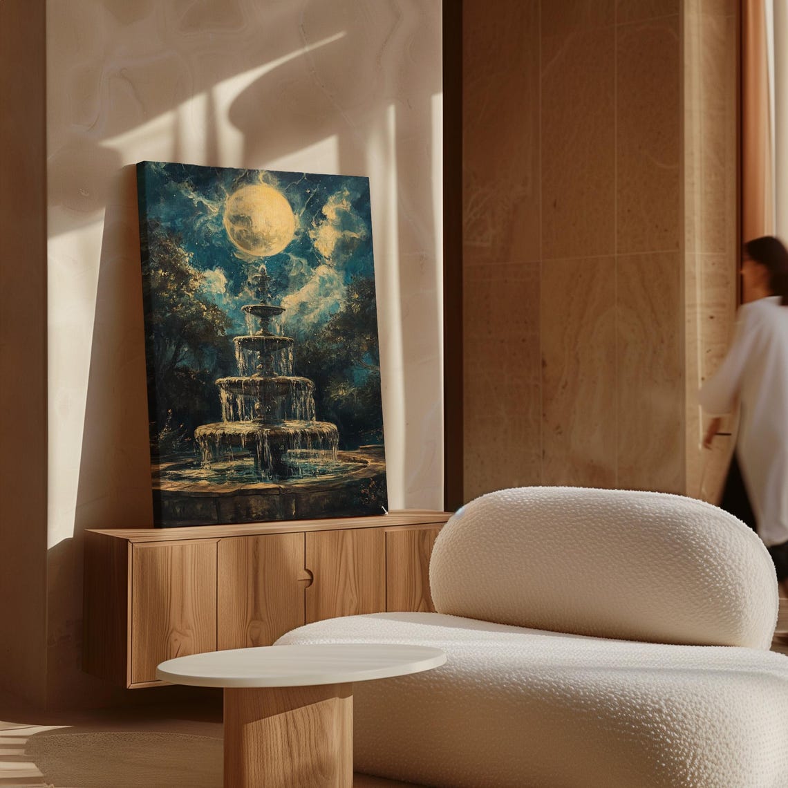Enchanting Moonlit Fountain Night Sky Full Moon Dreamy Art Poster - Image 6