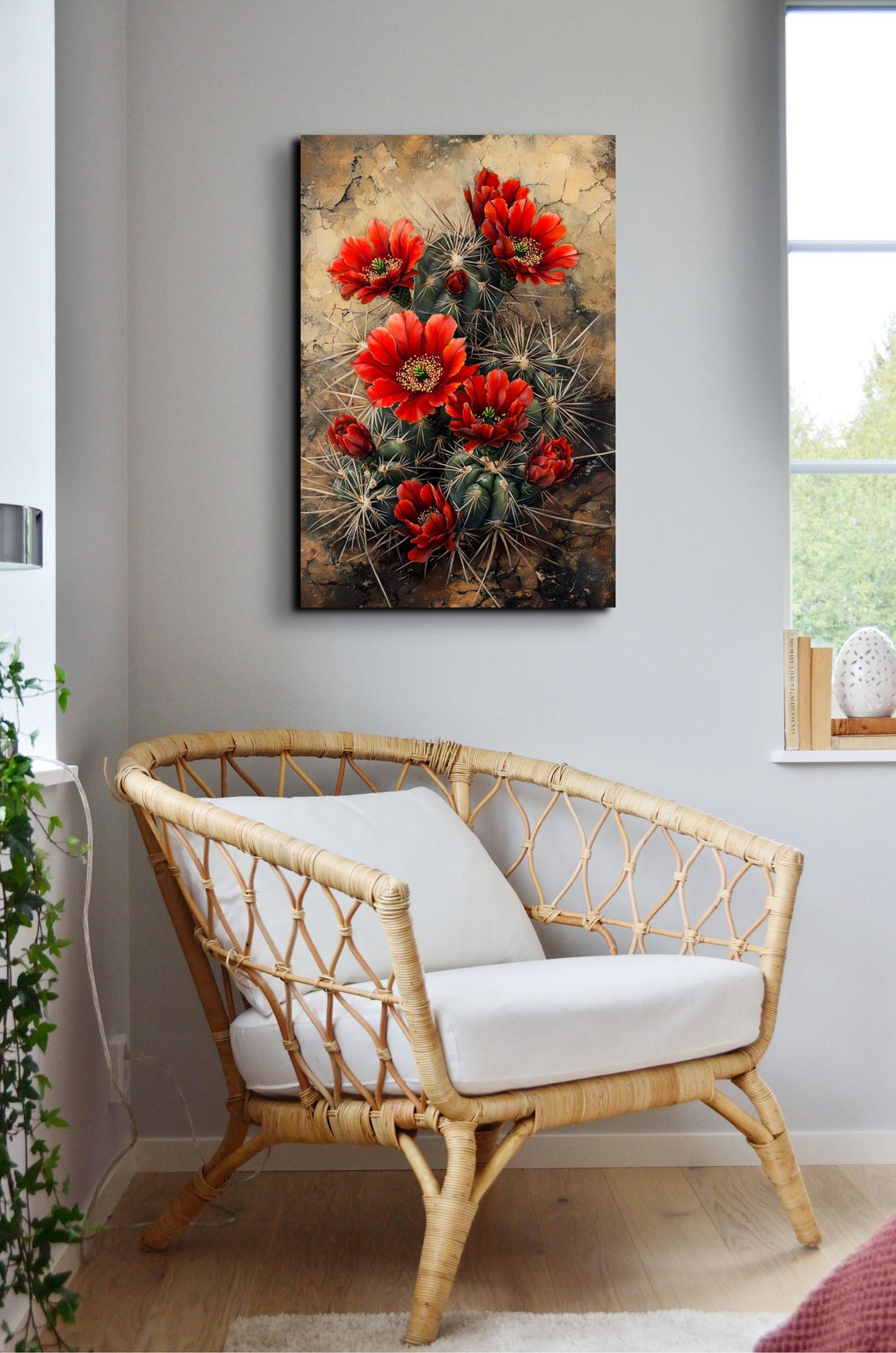 Red Blooming Cactus Flowers Textured Earthy Southwestern Art Poster - Image 6