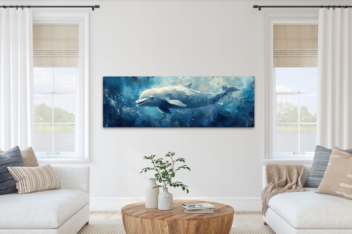 Beluga Whale Blue Abstract Watercolor Swimming Ocean Art Poster - Image 5