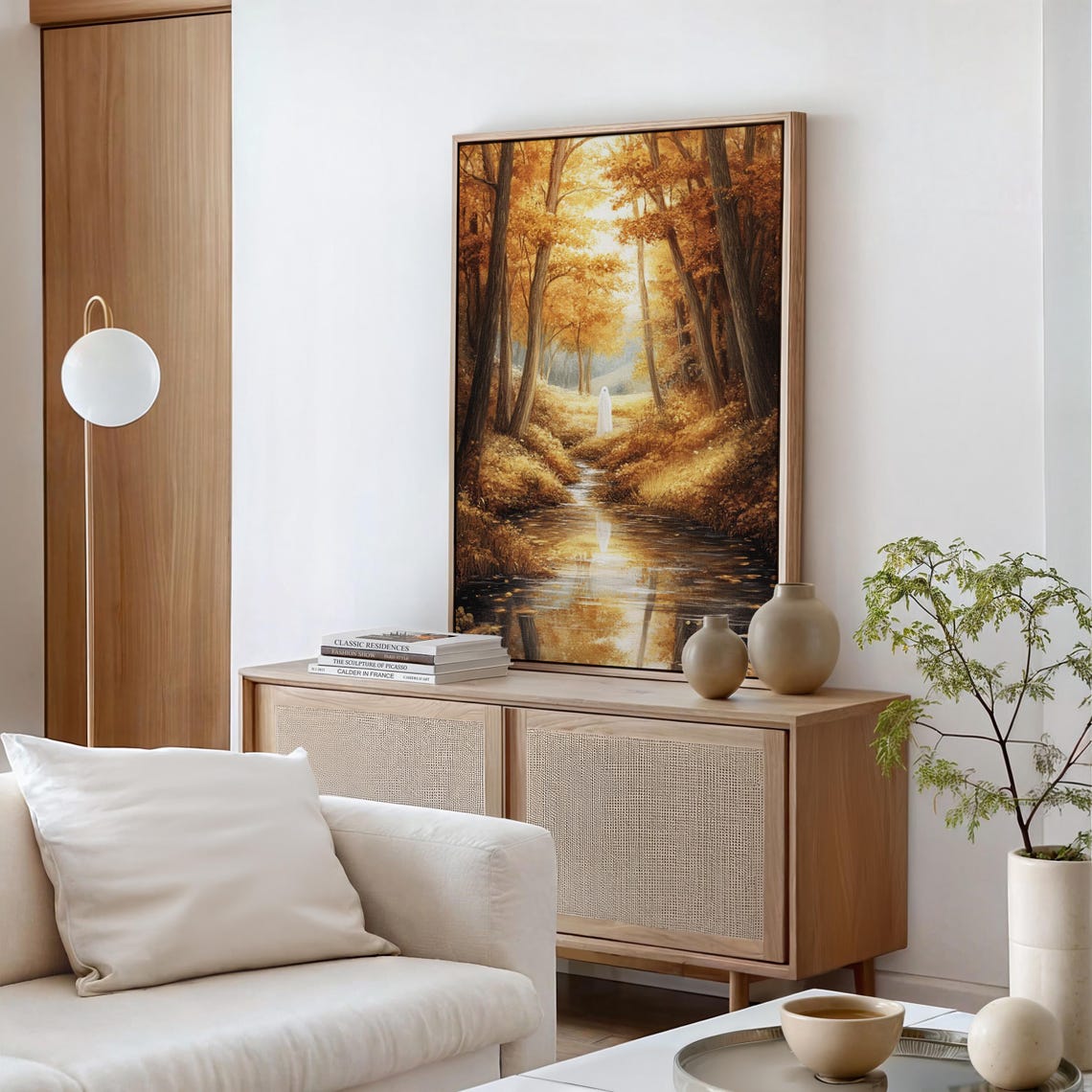 Lone Ghost On Autumn Forest Stream Golden Fall Trees Reflection Poster - Image 2