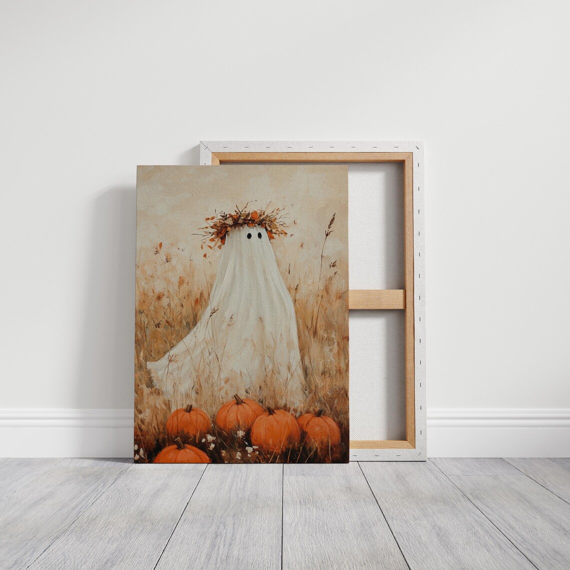 Whimsical Ghost In Autumn Meadow, Rustic Halloween Decor - Image 2