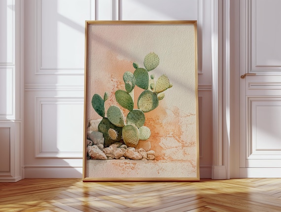 Southwest Cactus Watercolor Canvas Wall Art Desert Botanical Print Prickly Pear Painting For Modern Boho Farmhouse Rustic Dcor