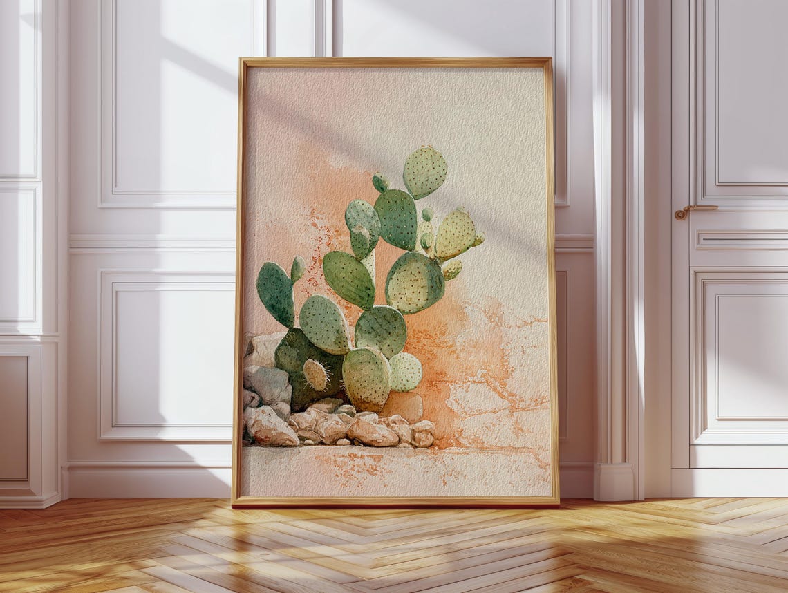 Prickly Pear Cactus Warm Terracotta Watercolor Botanical Print