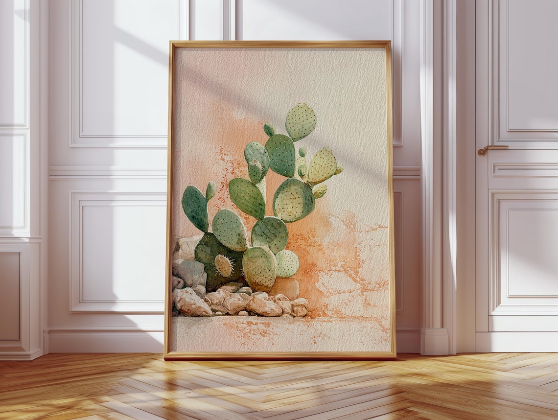 Southwest Cactus Watercolor Canvas Wall Art Desert Botanical Print Prickly Pear Painting For Modern Boho Farmhouse Rustic Dcor