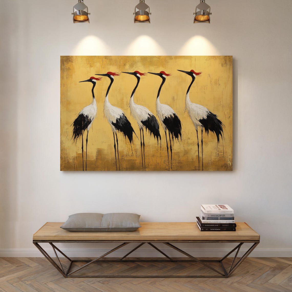 Elegant Red Crowned Cranes On Gold Minimalist Asian Style Poster - Image 7