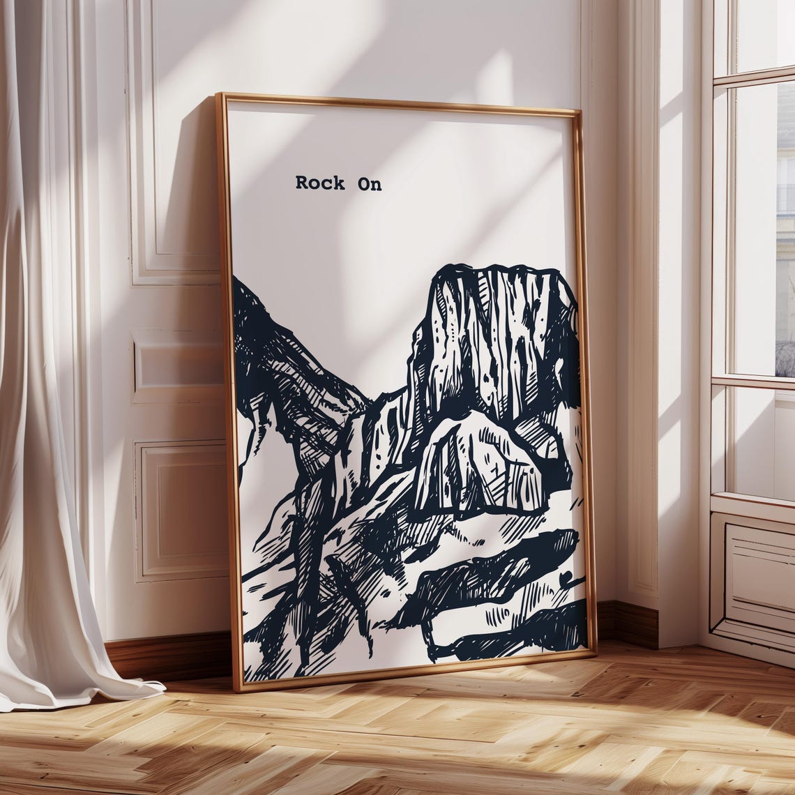Rock On Bold Hand Drawn Mountain Illustration With Inspirational Quote Minimalist Art