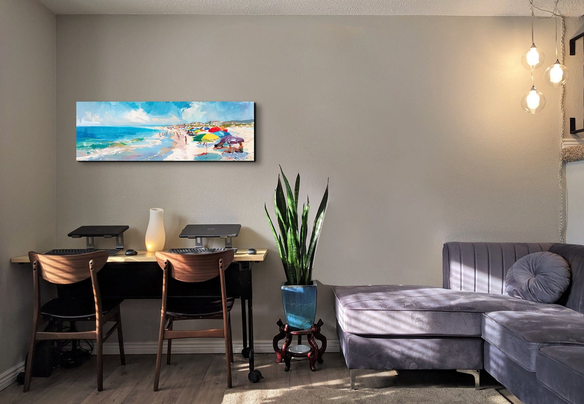 Beach Umbrellas Turquoise Sea Bright Impressionist Coast Poster - Image 4