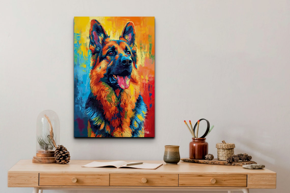 Happy German Shepherd Portrait in Colorful Abstract Pop Art Poster - Image 7