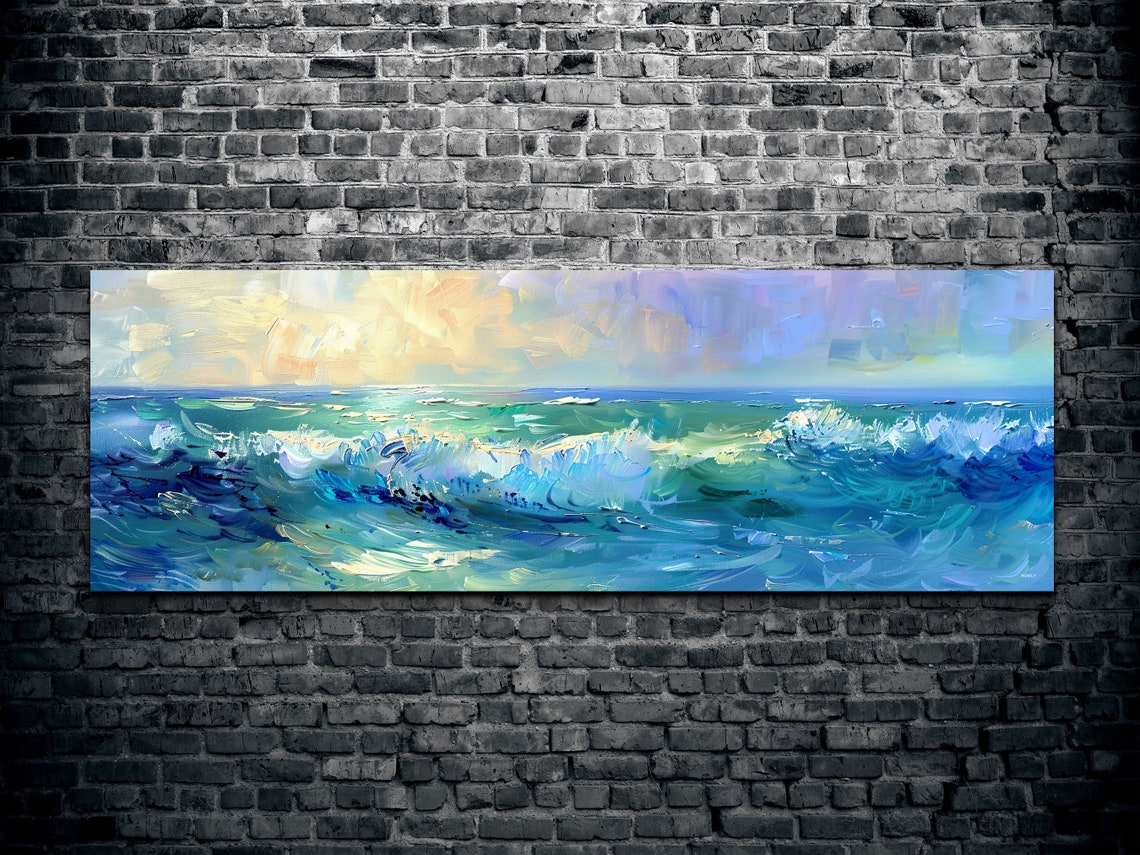 Sunlit Ocean Waves Soft Pastel Seascape Impressionist Coastal Poster - Image 2