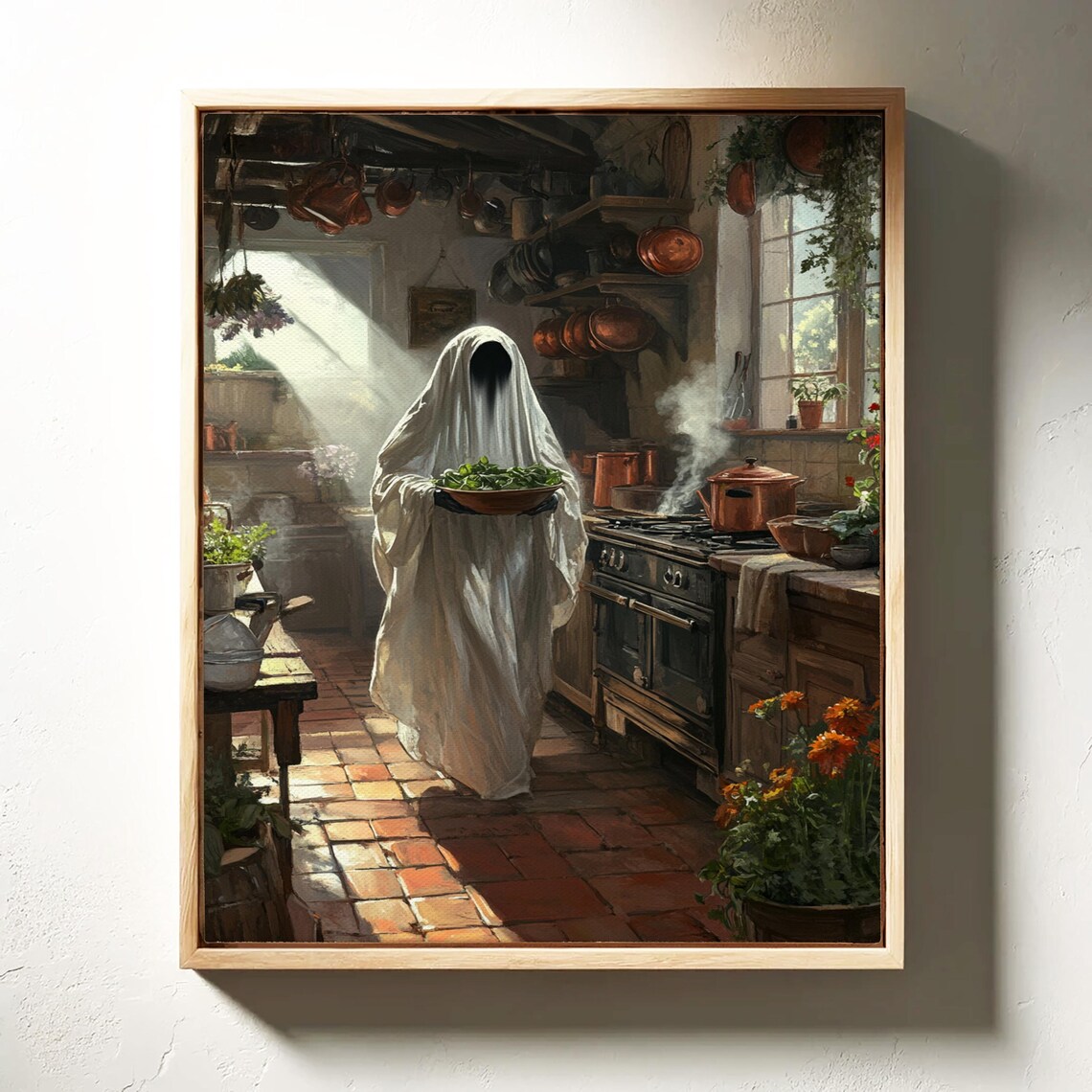 Rustic Kitchen Ghost Art, Whimsical Haunted Farmhouse Scene - Image 2