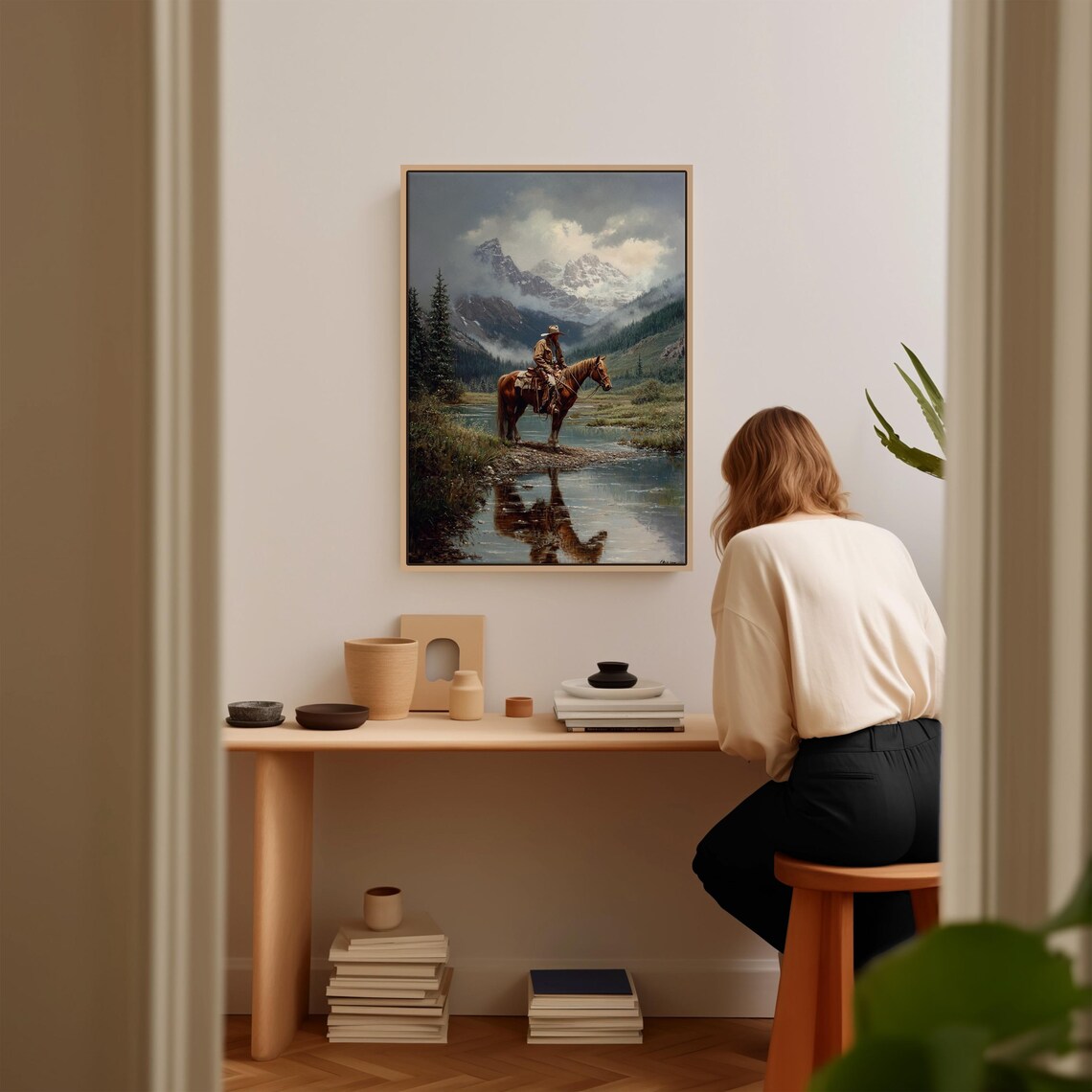 Cowboy Mountain Western Horseback Rider, Art Print - Image 2