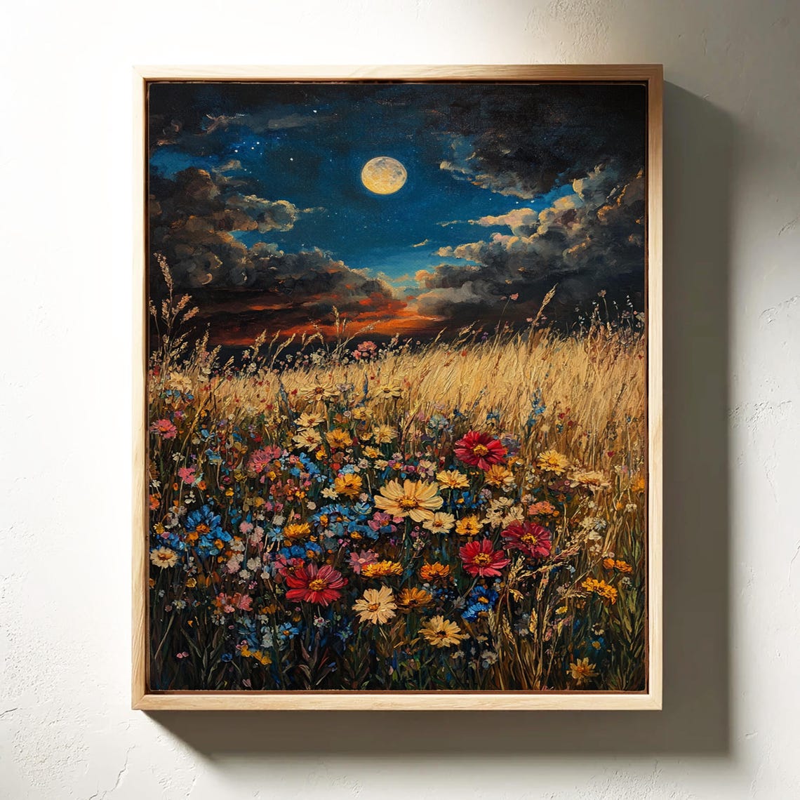 Moonlit Wildflower Field Golden Grass Night Sky Enchanting Poster - Image 4