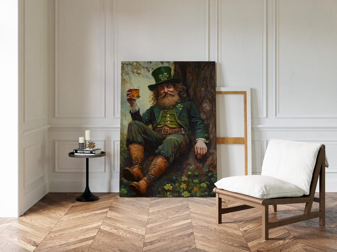 Jolly Leprechaun Raising Beer Under Tree Vintage Irish Poster - Image 5