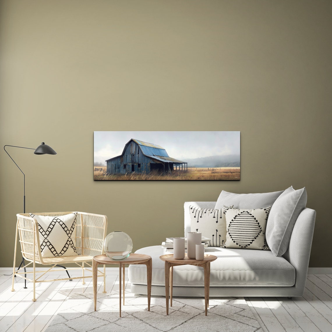 Old Blue Gray Barn In Misty Field Farmhouse Country Art Poster - Image 4