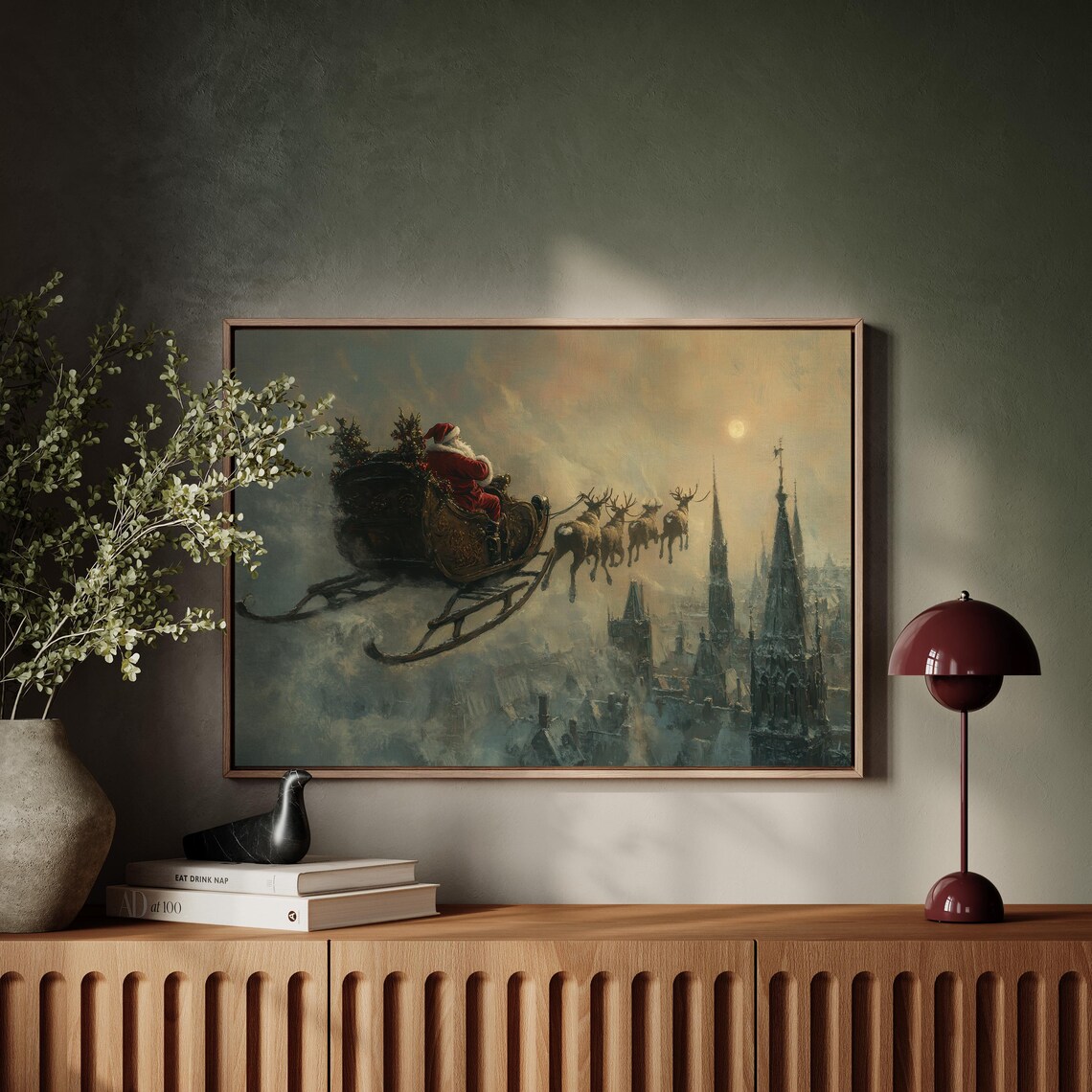 Rustic Farmhouse Santa Reading Art Print, Christmas Decor - Image 3