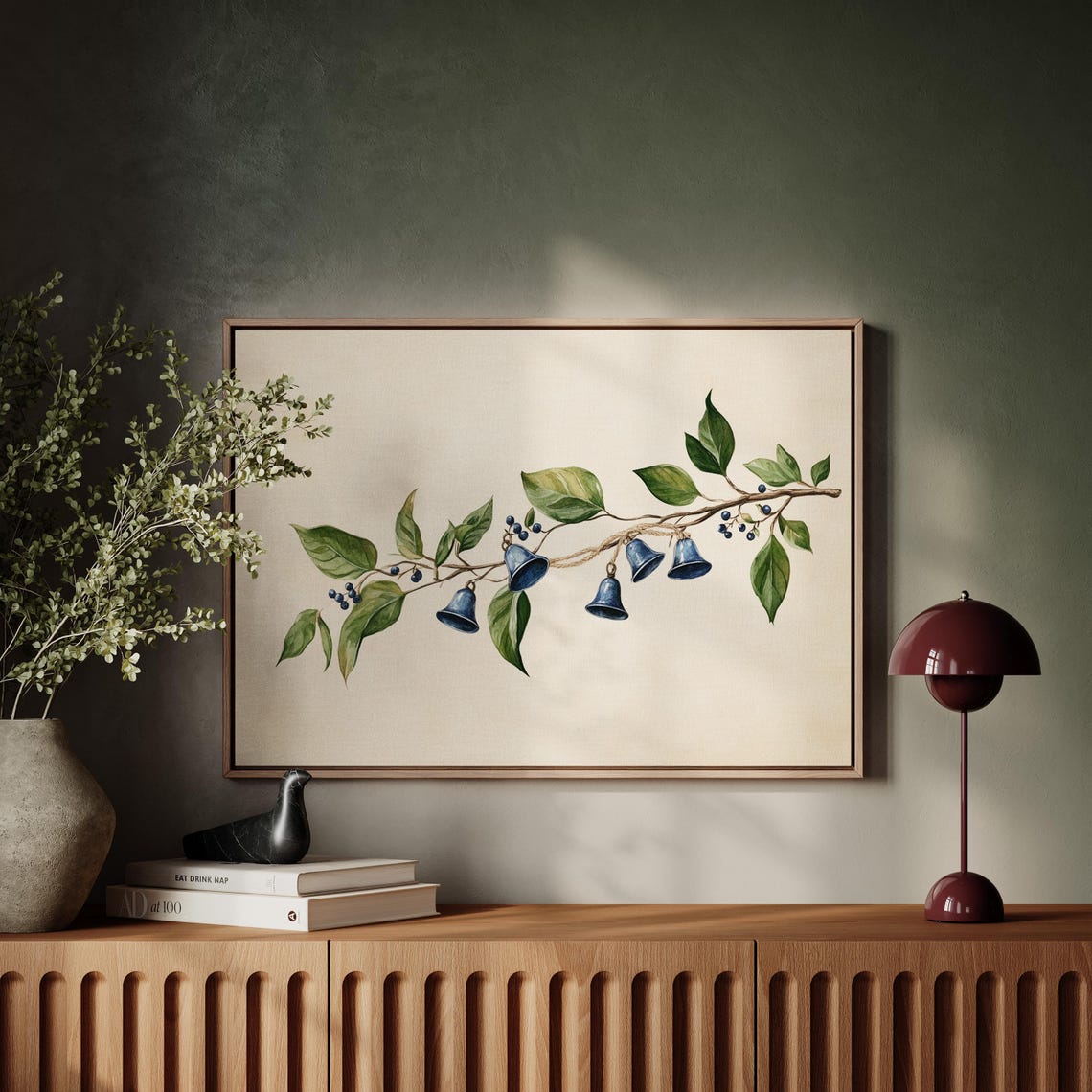 Watercolor Blue Bells Botanical Branch Poster for Rustic Decor