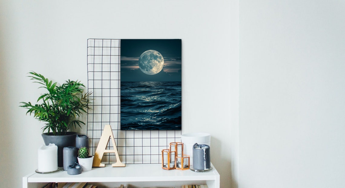 Moon Over Ocean, Night Ocean Home Decor - Image 6