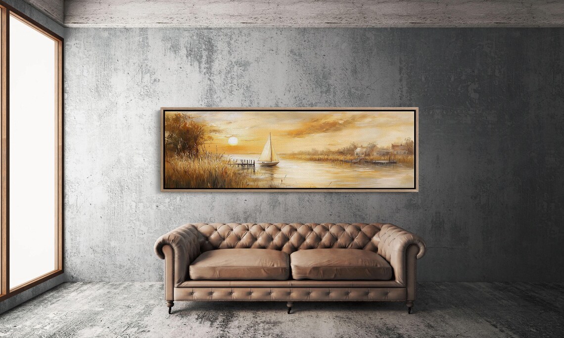 Golden Sunset Sailboat on Serene Lake Peaceful Nautical Landscape Poster - Image 3