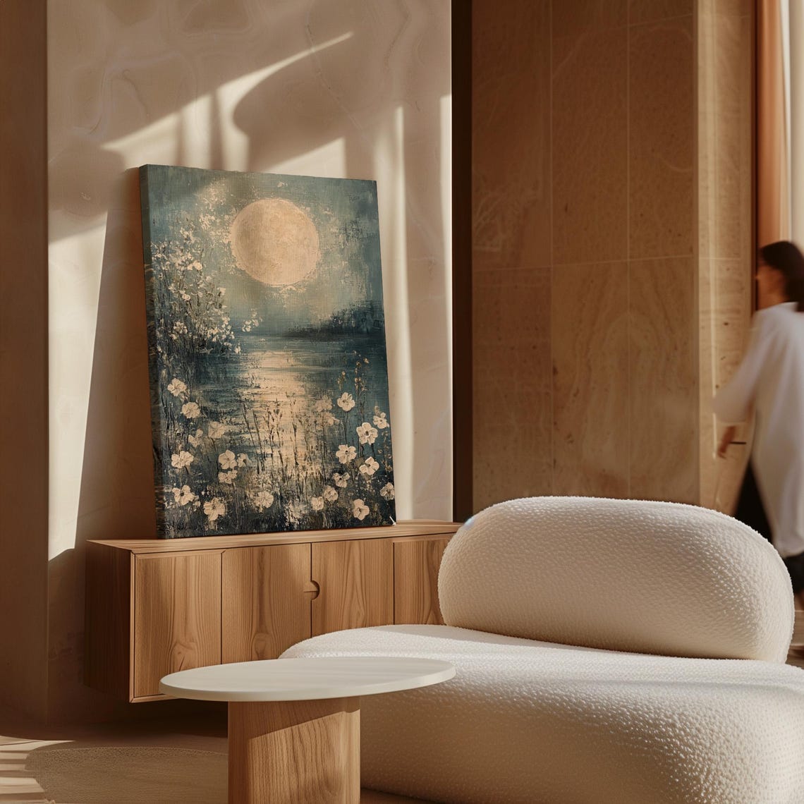 Moonlit Lake Wild White Flowers Full Moon Reflection Serene Poster - Image 6