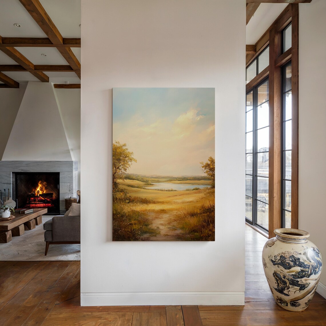 Golden Meadow River, Vintage Countryside Landscape - Image 4