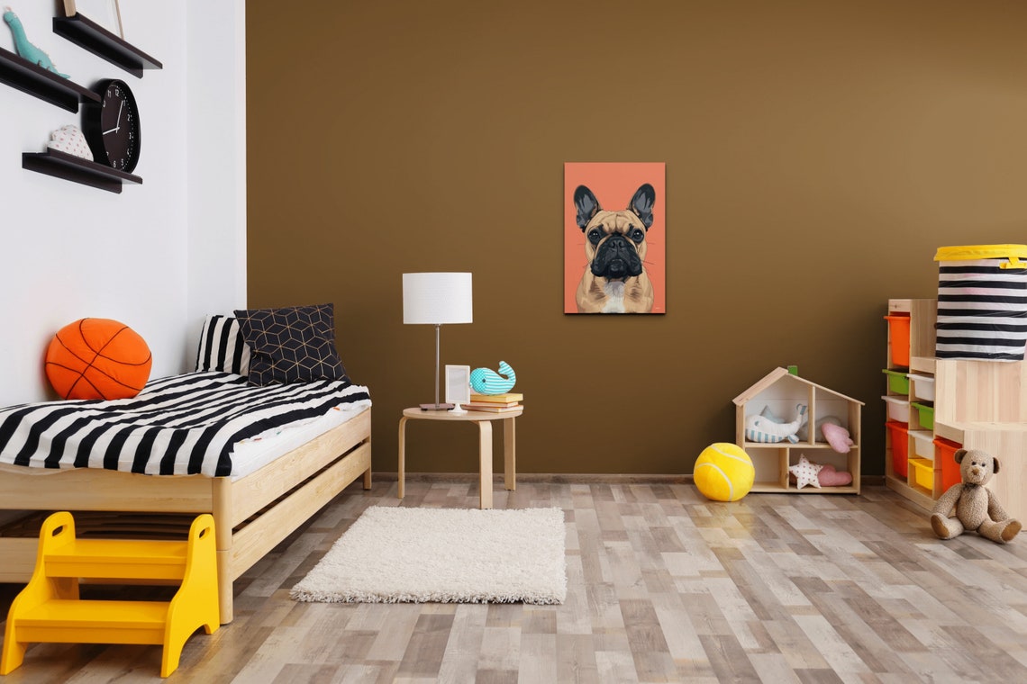 French Bulldog Portrait Coral Background Modern Dog Art Print - Image 4