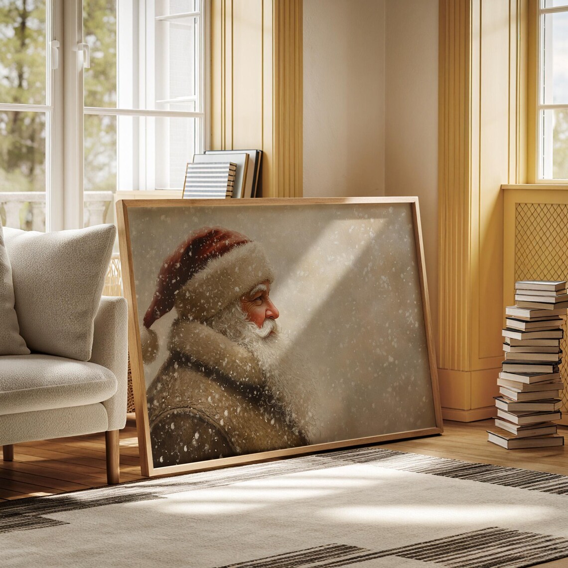 Vintage Santa Claus in Snowfall Nostalgic Christmas Portrait Poster - Image 4