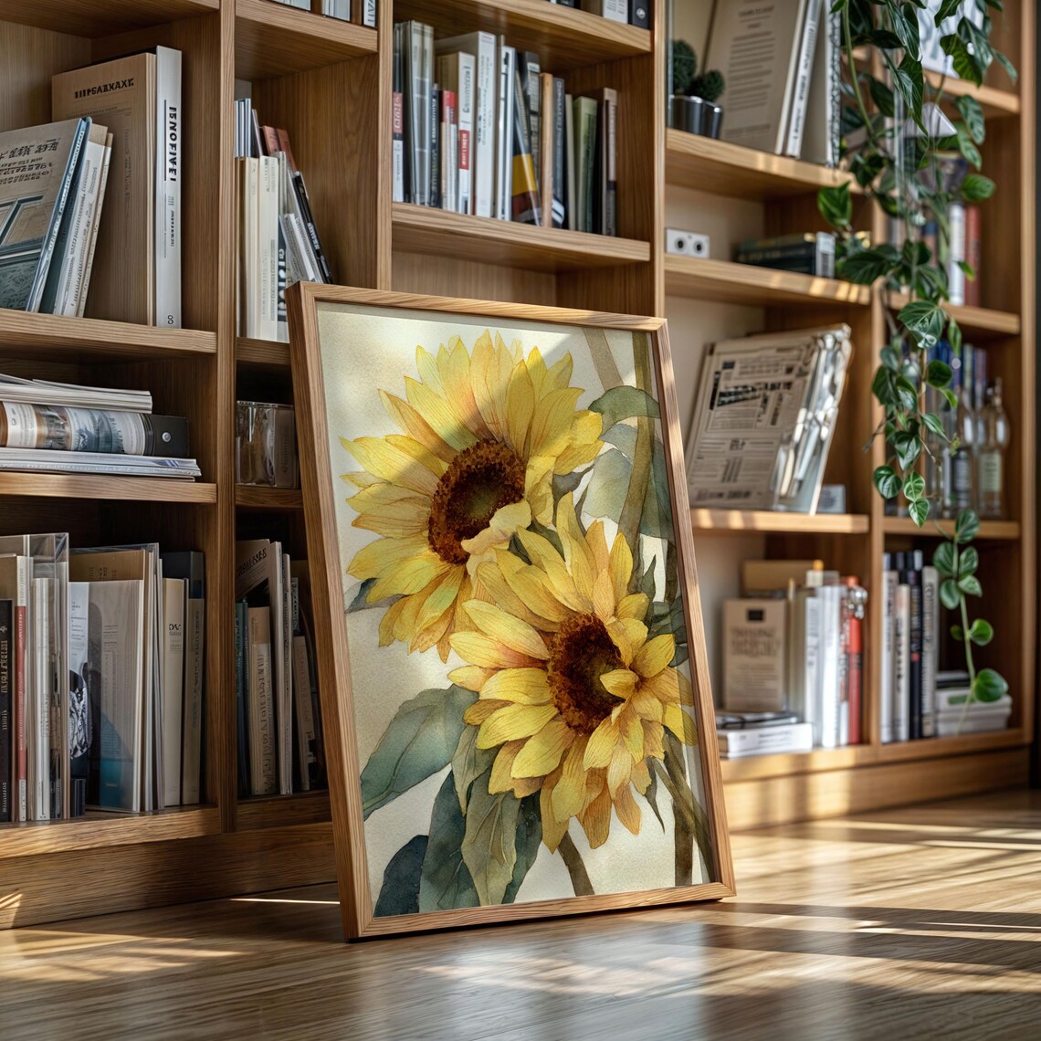 Golden Sunflower Watercolor Botanical Art Print