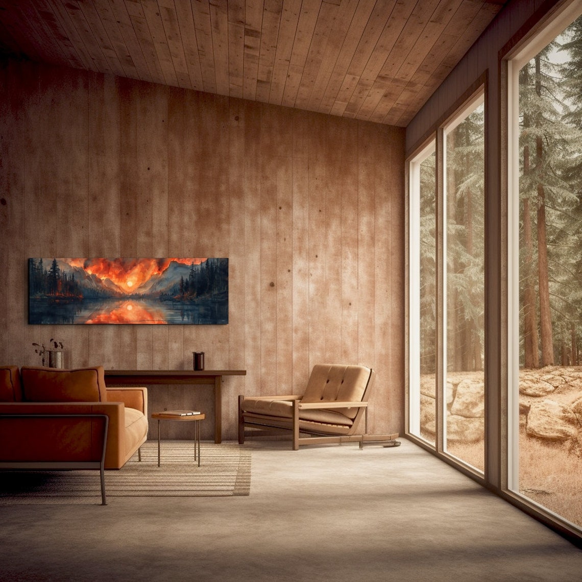 Panoramic Watercolor Forest Fire Wall Art - Image 6