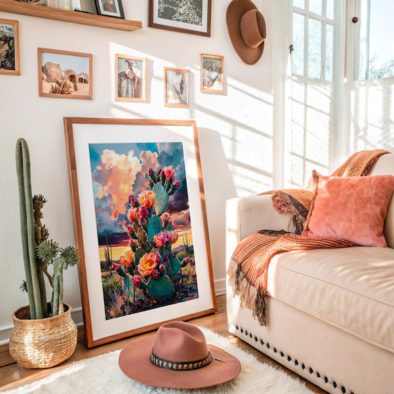 Glowing Cactus Blooms At Desert Sunset Prickly Pear Art Print