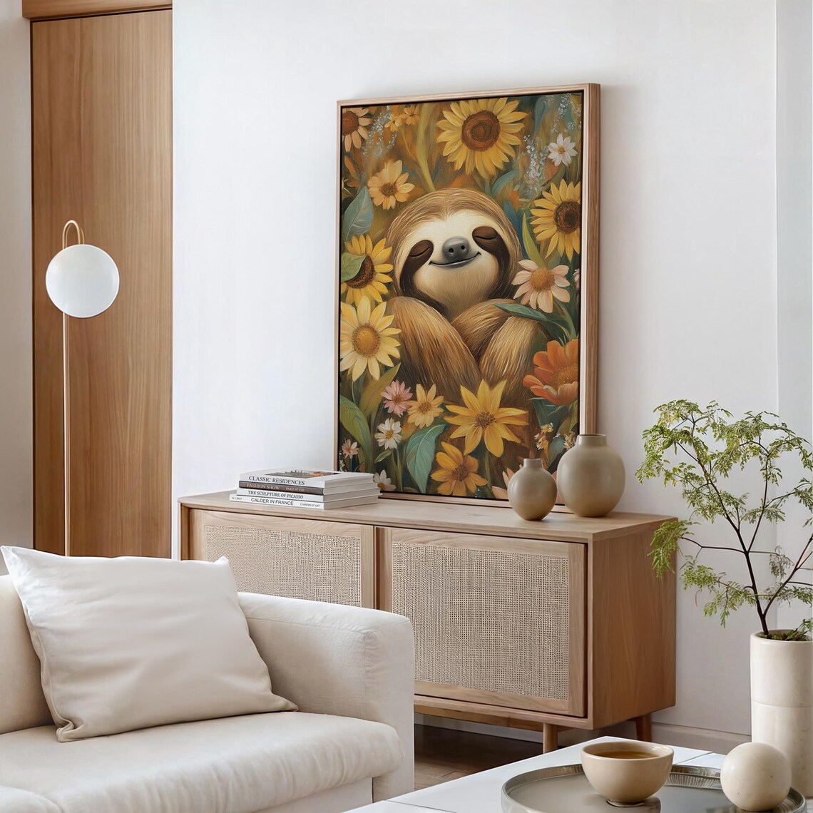 Sleepy Sloth Sunflowers Cozy Floral Smile Cheerful Nature Animal Poster - Image 2