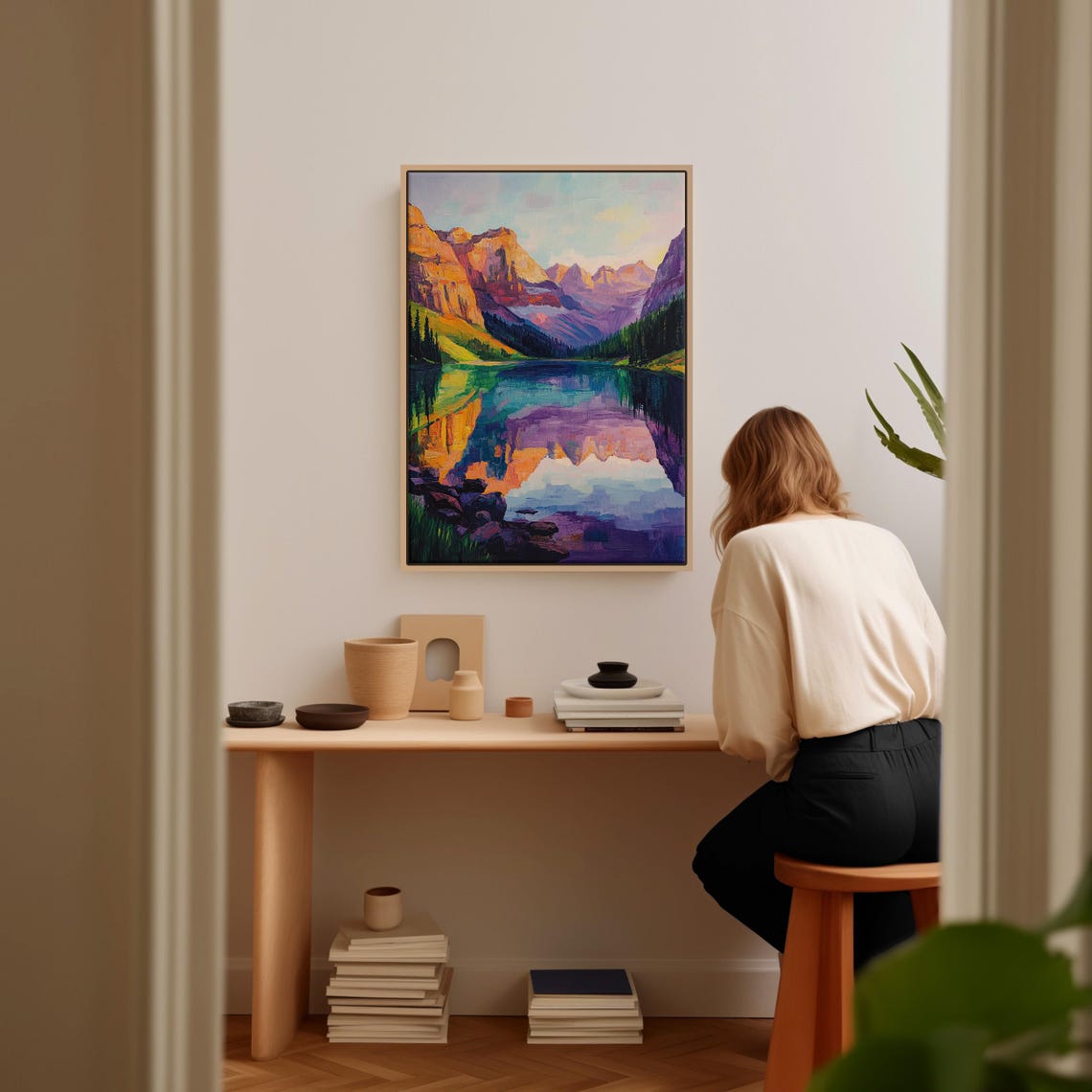 Vibrant Mountain Lake Abstract Nature Landscape Art Bold Colorful Wall Decor For Home Or Office - Image 3