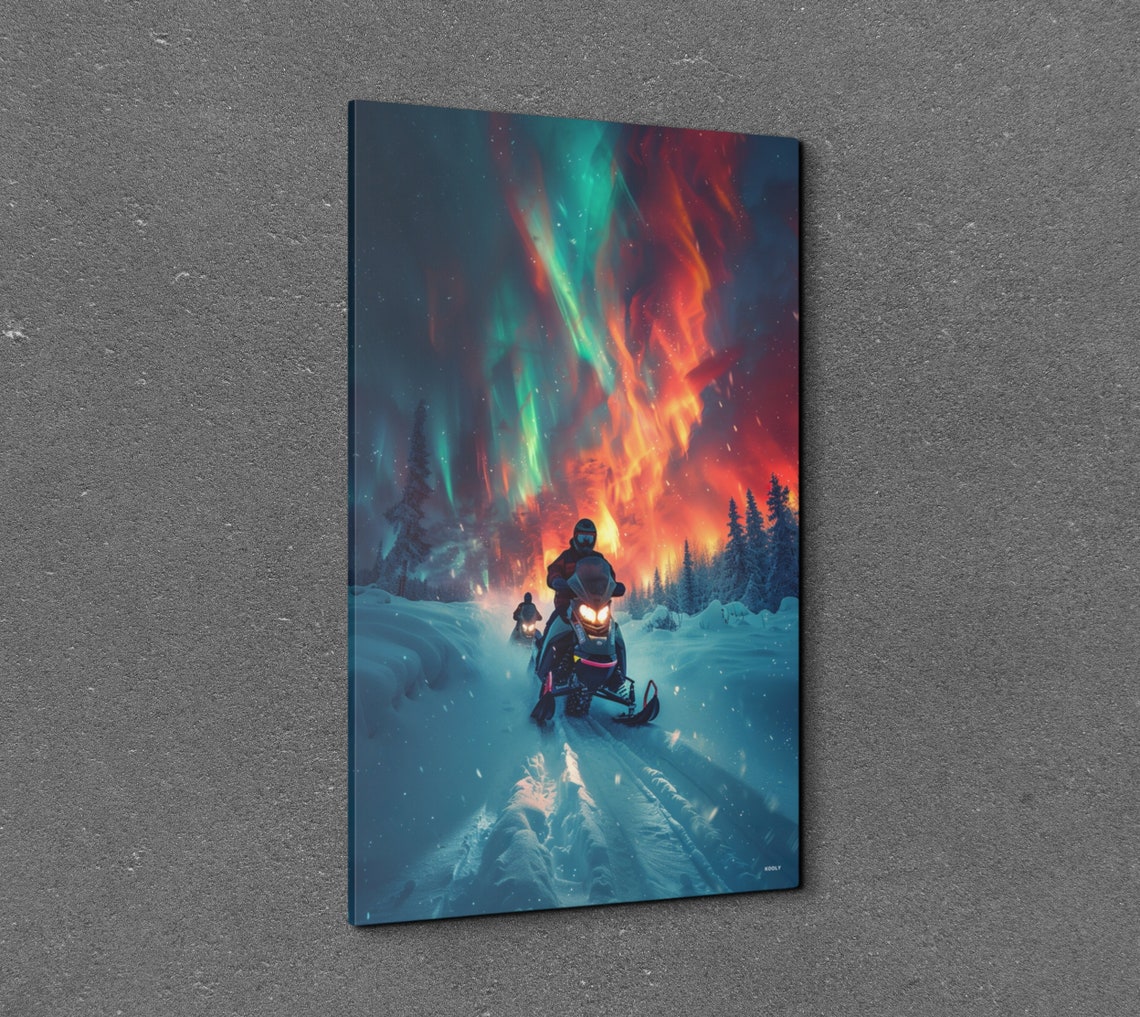 Snowmobile Rider Under Northern Lights Aurora Winter Night Poster - Image 7
