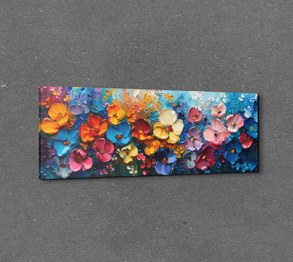 Impasto Colorful Flowers 3D Petals Oil Painting Texture Wall Print - Image 7