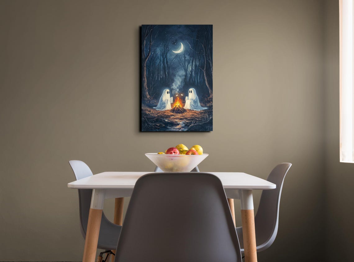 The Original Victorian Cute Ghosts Roasting Marshmellows Ready To Hang Wall Art Print Halloween Wall Art Spooky Season Art - Image 4