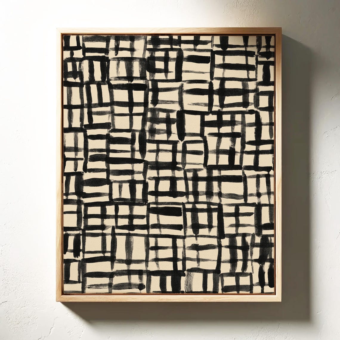 Modern Black Brush Grid Abstract Beige Minimalist Wall Poster