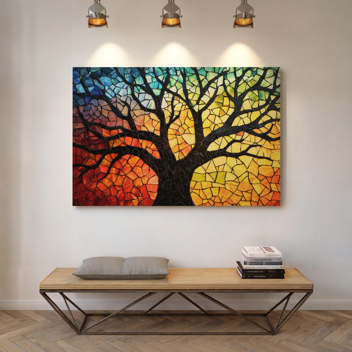 Stained Glass Sunset Tree Mosaic With Black Branches Art Poster - Image 7