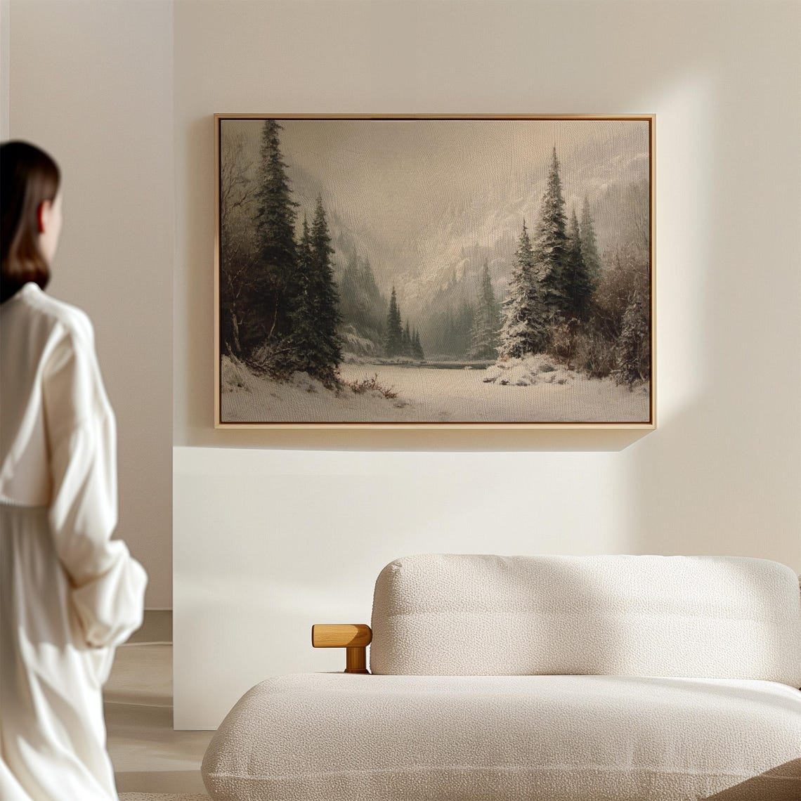Snowy Pine Forest Misty Winter Landscape Muted Neutral Scene Poster