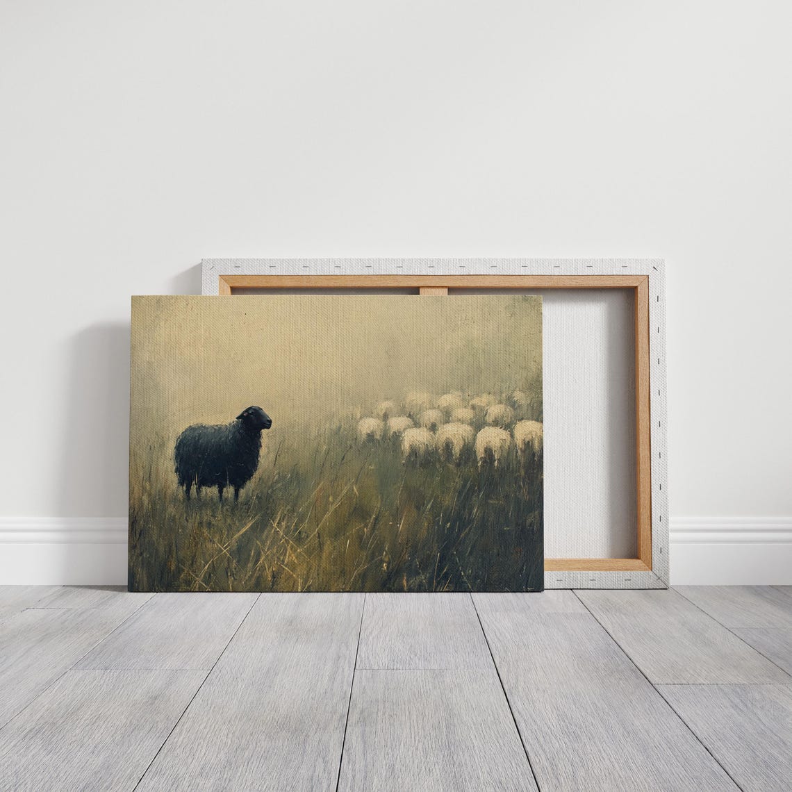 Black Sheep Standing in a Golden Field Moody Rustic Farmhouse Poster - Image 3