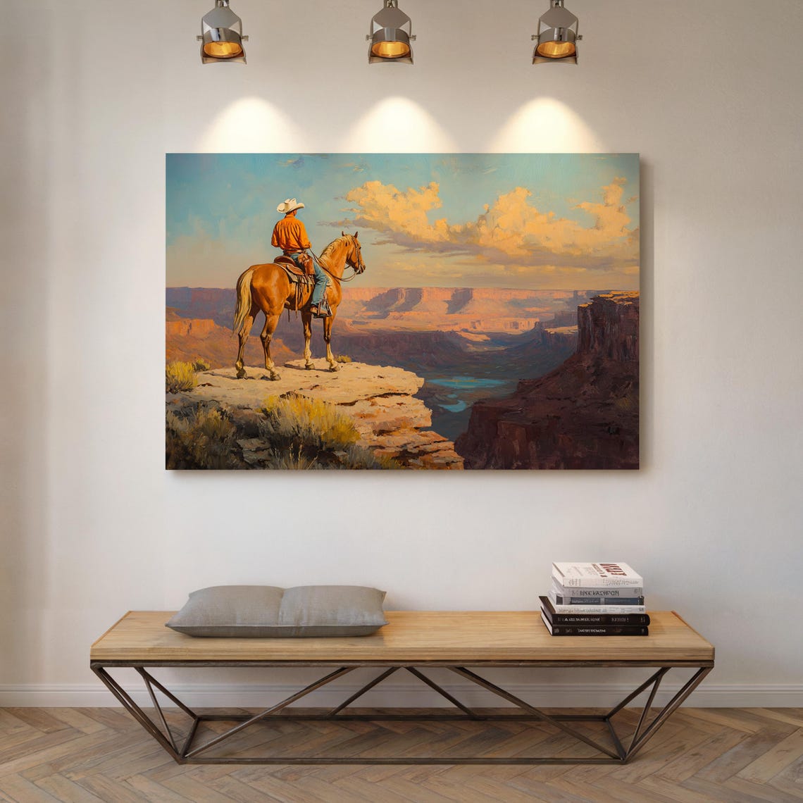 Cowboy on Horse at Canyon Overlook Daylight Western Landscape Poster - Image 5