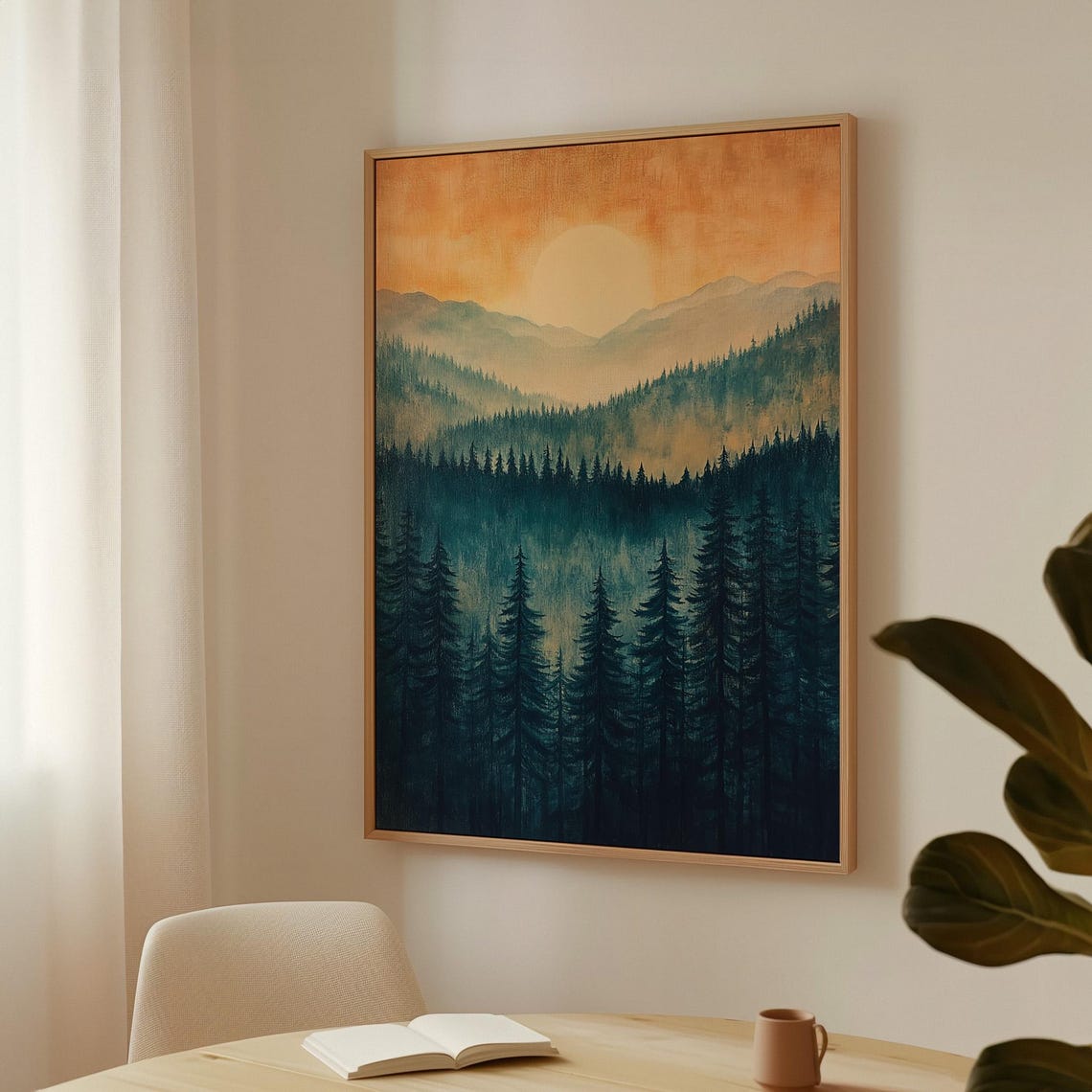 Sunrise Over Pine Forest Mountain Layers Landscape Art Poster - Image 3