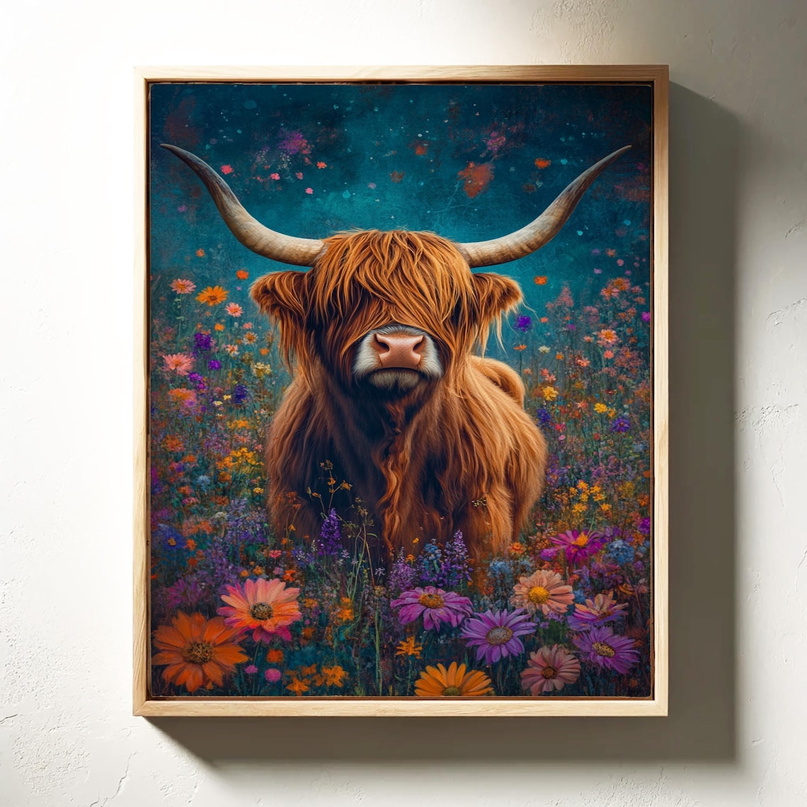 Highland Cow in Wildflower Meadow, Rustic Farmhouse Art Print - Image 3