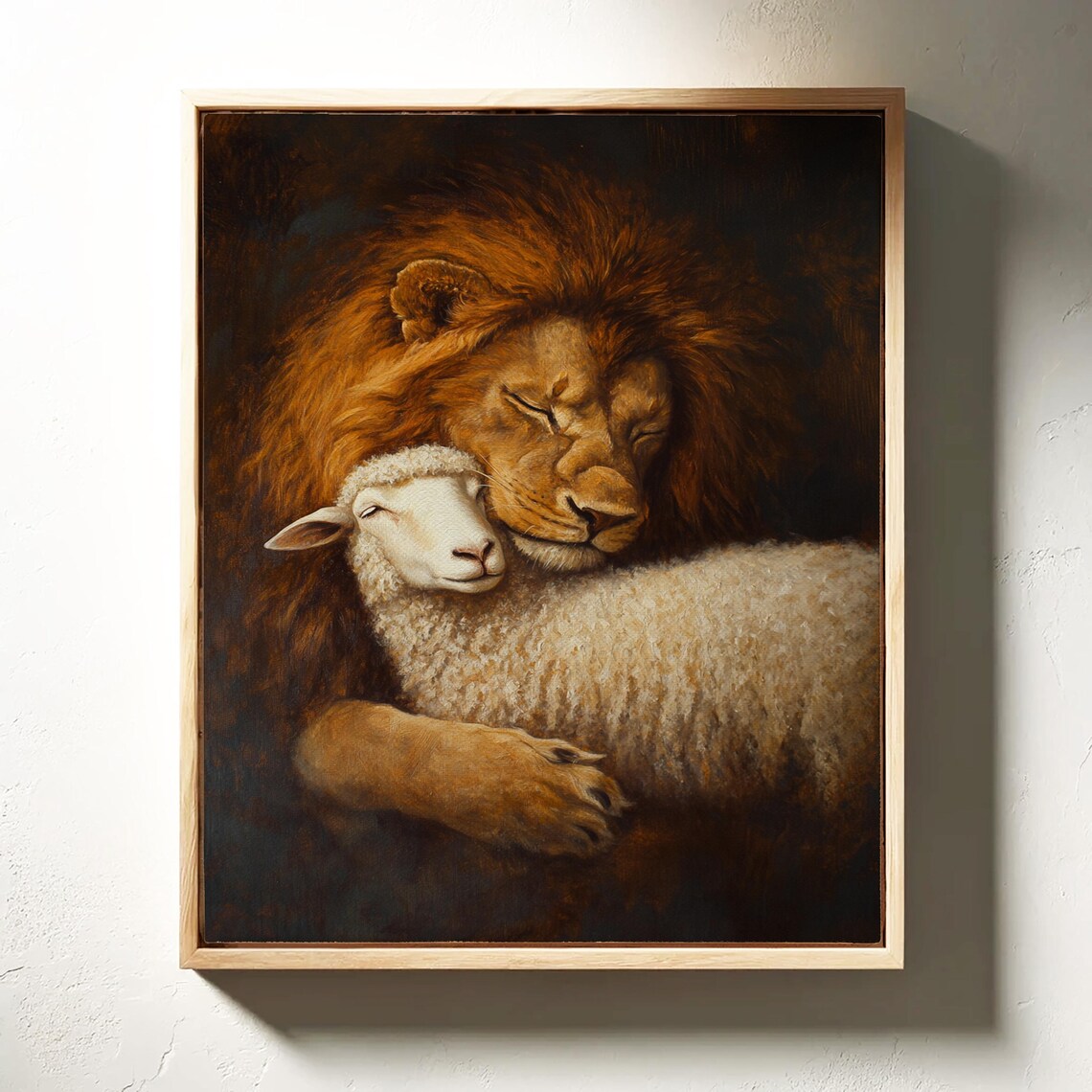 Lion And Lamb Embrace Peaceful Christian Spiritual Painting Poster - Image 4