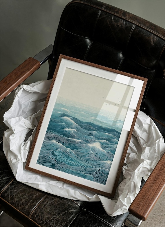 Tranquil Ocean Waves Line Art Print