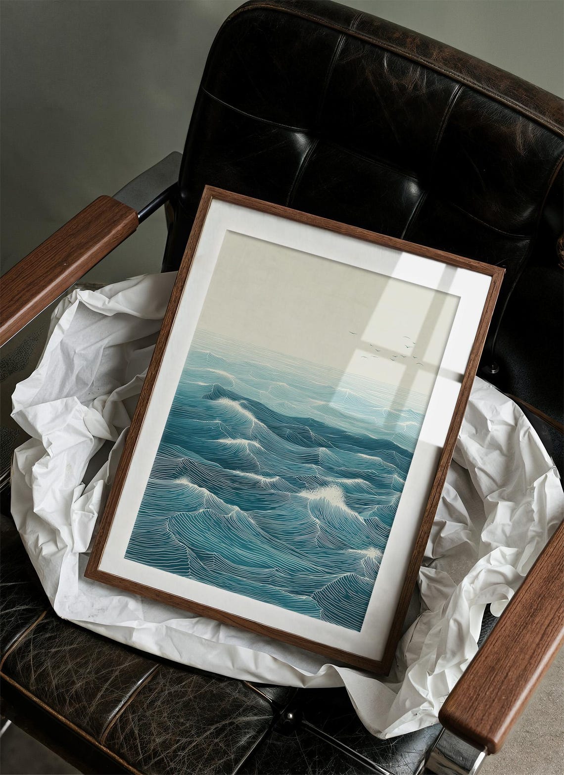 Tranquil Ocean Waves Line Art Print