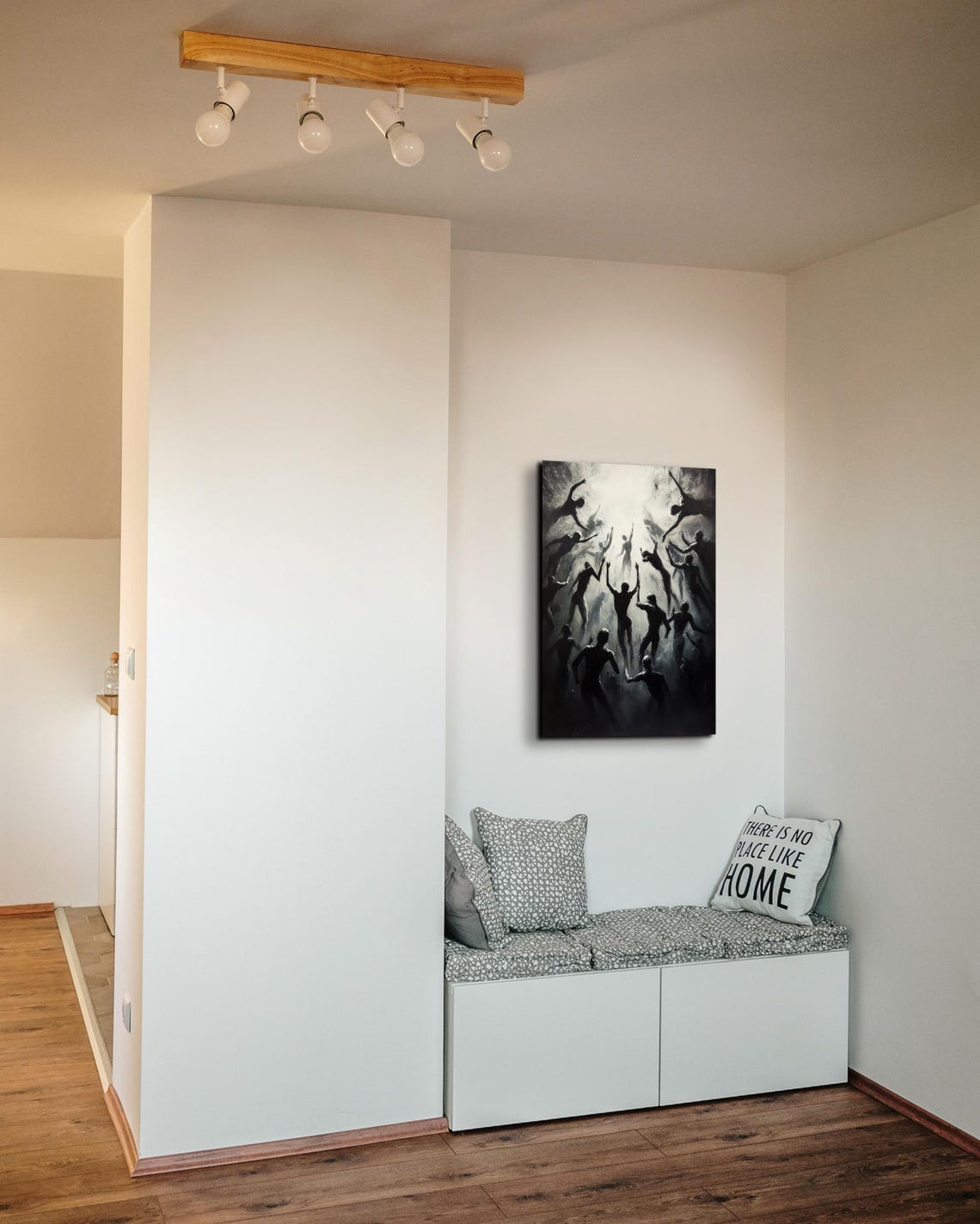 Silhouettes Rising Toward Light Dramatic Black and White Poster - Image 4