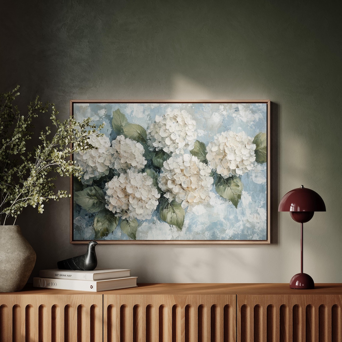 White Hydrangeas Textured Floral Art Print, Botanical - Image 4