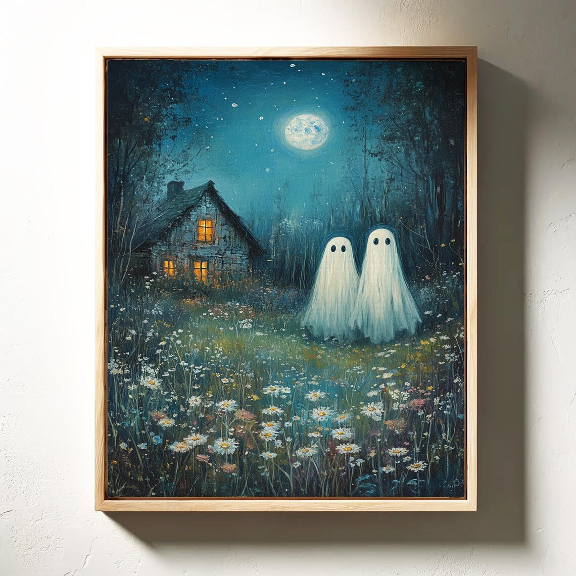Cottagecore Ghosts Moonlit Wildflower Meadow Haunted House Print - Image 3