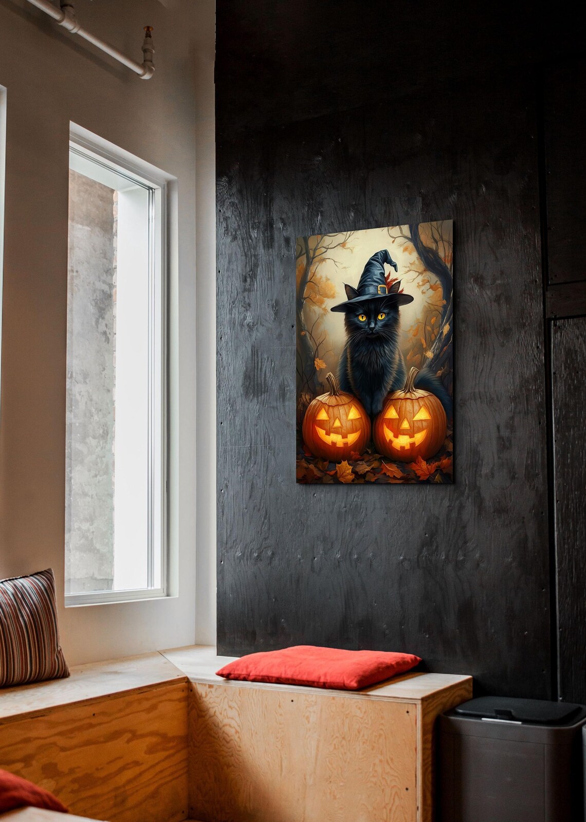 Witches Black Cat in Pumpkin Patch, Halloween Art Print - Image 5